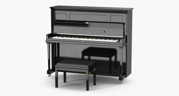 3D model Upright Piano Black with Bench