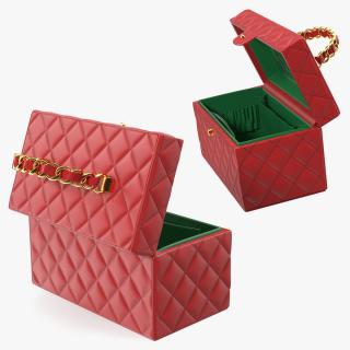 Vintage Crimson Quilted Cosmetic Bag Train Case Open 3D