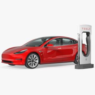 3D Electric Charging Station and Tesla Model 3 model
