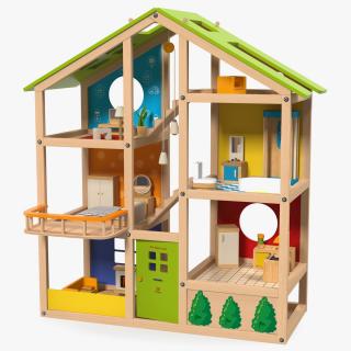 3D All Seasons Kids Wooden Dollhouse by Hape Furnished