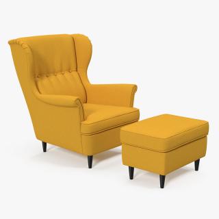 Strandmon Yellow Wing Chair with Puff 3D