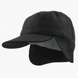 3D Black Military Field Cap with Earflaps model