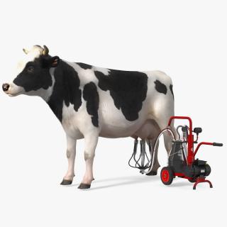 3D Dairy Cow with Milking Machine Rigged Fur