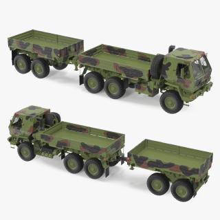 Oshkosh FMTV Camouflage Cargo Truck 6x6 with Drop Side Trailer M1092 Camouflage 3D model