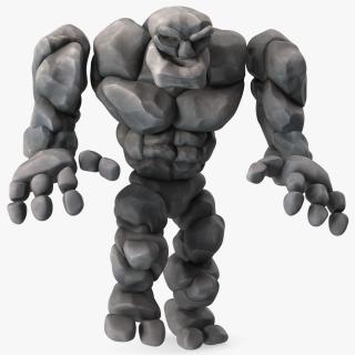 Stone Golem Cartoon Character Gray Walking Pose 3D