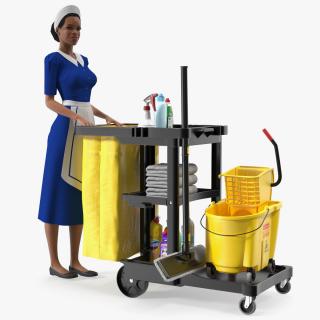 3D model Black Maid With Multi Shelf Cleaning Cart Fur