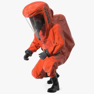 3D model Heavy Duty Chemical Protective Suit Squat Pose Red