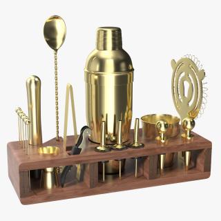 3D model Gold Bar Kit with Wooden Stand 21 Pieces