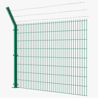 3D Mesh Fence With Barber Wire Green model