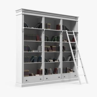 3D Classic White Bookcase with Books model