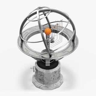 3D model Silver Solar System Orrery with Marble Base Rigged