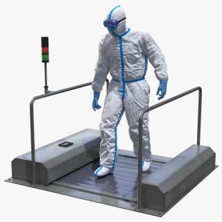 Man in Medical Protective Suit with Automatic Shoes Sole Cleaner 3D model