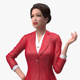 3D Asian Woman wears Red Formal Suit model