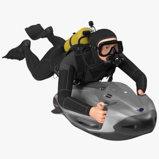 Diver with Seabob F5SR Personal Watercraft Rigged 3D model