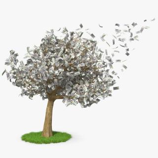 3D Money Tree with Dollars Blown by the Wind