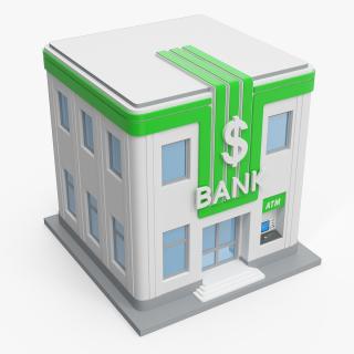 Cartoon Bank Building Green 3D