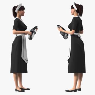 Housekeeping Maid with Handheld Vacuum Cleaner Rigged for Maya 3D