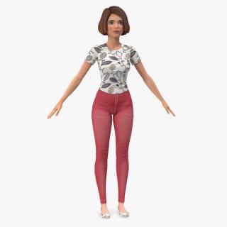 3D model Cartoon Young Girl Casual Clothes T-Pose