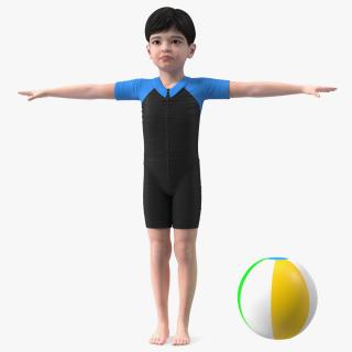 3D model Asian Child Boy Swimwear Rigged for Cinema 4D