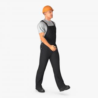 3D model Construction Worker Black Overalls with Hardhat Walking Pose