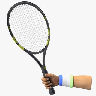 Man Hand with Colored Wristband Holds Tennis Racquet 3D