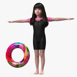 Swimming Inflatable Circle Black Girl Child Swimsuit 3D Model $169