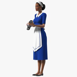 3D Light Skin Black Maid with Handheld Vacuum Cleaner Rigged for Modo