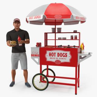 3D Hot Dog Cart with Vendor Rigged