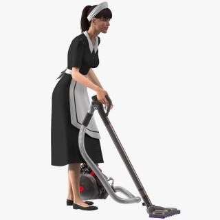 3D Housekeeping Maid with Dyson Big Ball Vacuum Cleaner Rigged for Maya model