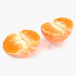 3D Peeled Mandarin Fruit Split in Two Halves