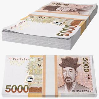 3D South Korean 5000 Won Banknotes Bundle model