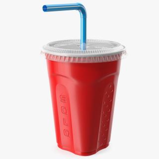 Solo Squared Plastic Cup with Lid and Straw Red 3D