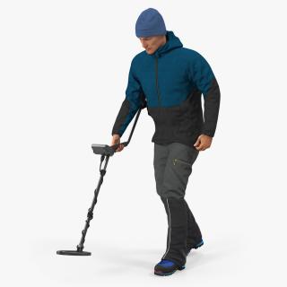 3D Man with Metal Detector Searching Pose model