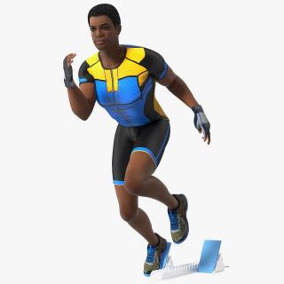 3D Light Skin Black Sportsmen with Starting Block Rigged model