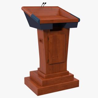 Wooden Speech Podium with Microphones 3D
