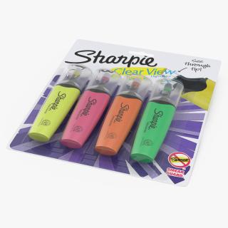 4 Sharpie Highlighter Markers with Package 3D
