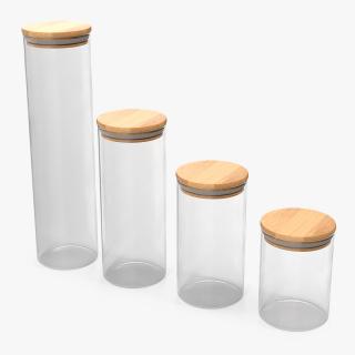Glass Food Storage Jar with Bamboo Lid Set 3D