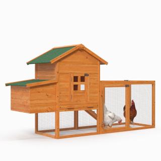 Wooden Small Chicken Coop with Chickens 3D model