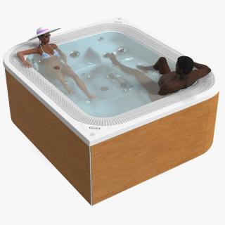 3D African American Man and Women in Jacuzzi Virtus Hot Tub Rigged model