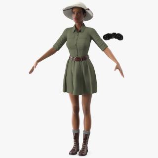 3D Light Skin Black Woman Explorer T Pose model