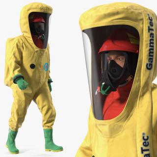 3D model Heavy Duty Chemical Protective Suit Walking Pose Yellow