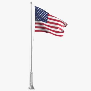 3D USA Flag on Small Flagpole