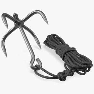 Folding Grappling Hook with Rope 3D