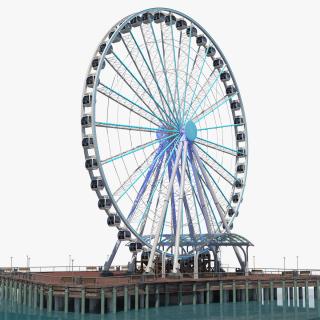Seattle Great Ferris Wheel at Pier Night Rigged 3D