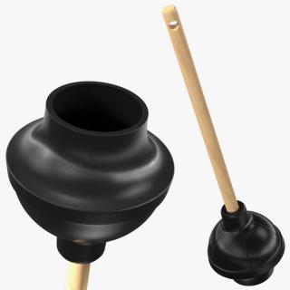 Heavy Duty Toilet Plunger with Wooden Handle 3D model