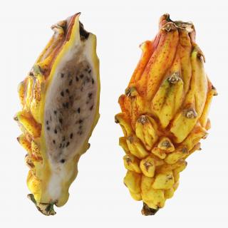 3D Yellow Dragonfruit Whole And Half model