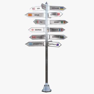 3D Travel Signpost with Various Countries model