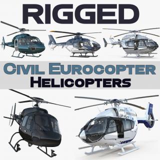 3D Rigged Civil Eurocopter Helicopters Collection