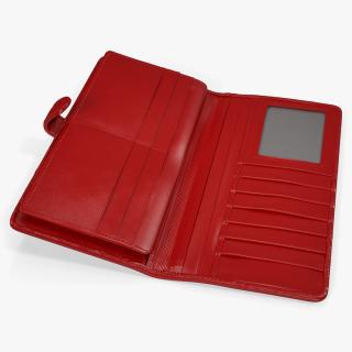 Leather Women Long Wallet Open Red 3D model