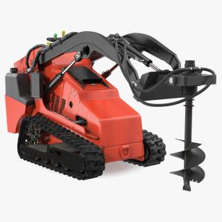 Mini Skid Steer with Auger Drill Rigged 3D model